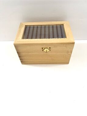 Unfinished Wood Storage Box with Mesh Lid DIY Craft Box Display Case 6.5” x 4”